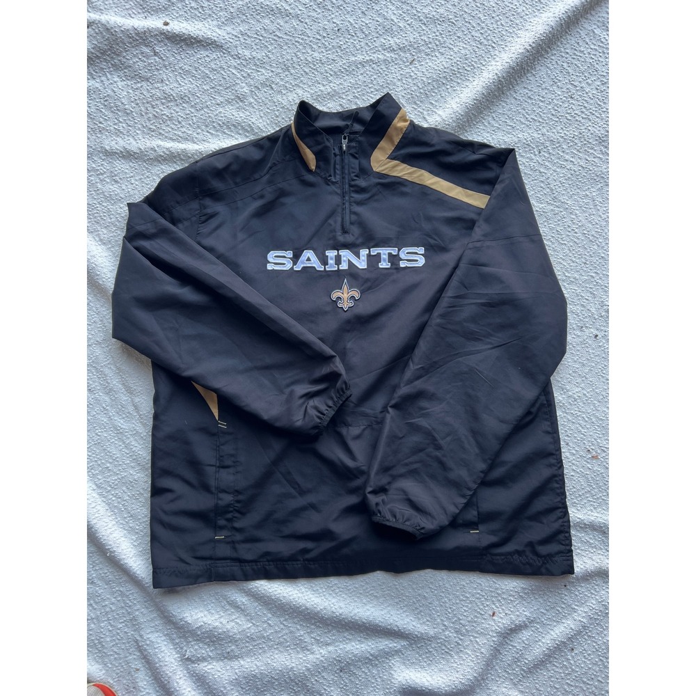 Reebok NFL Onfield New Orleans Saints Quarter Zip Windbreaker Black Gold XL